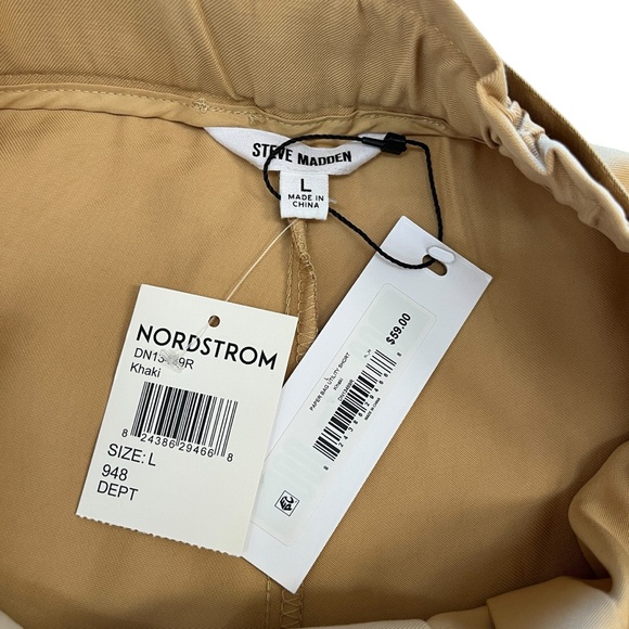 Steve Madden High Rise Paper Bag Khaki Beige Casual Utility Shorts size Large - Picture 7 of 7